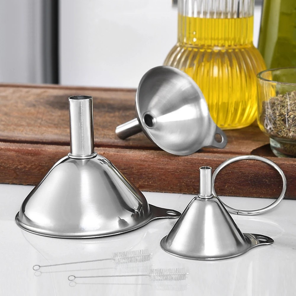 3Pcs/set Stainless Steel Funnel Portable Cone Funnel Pour Oil Wine ...