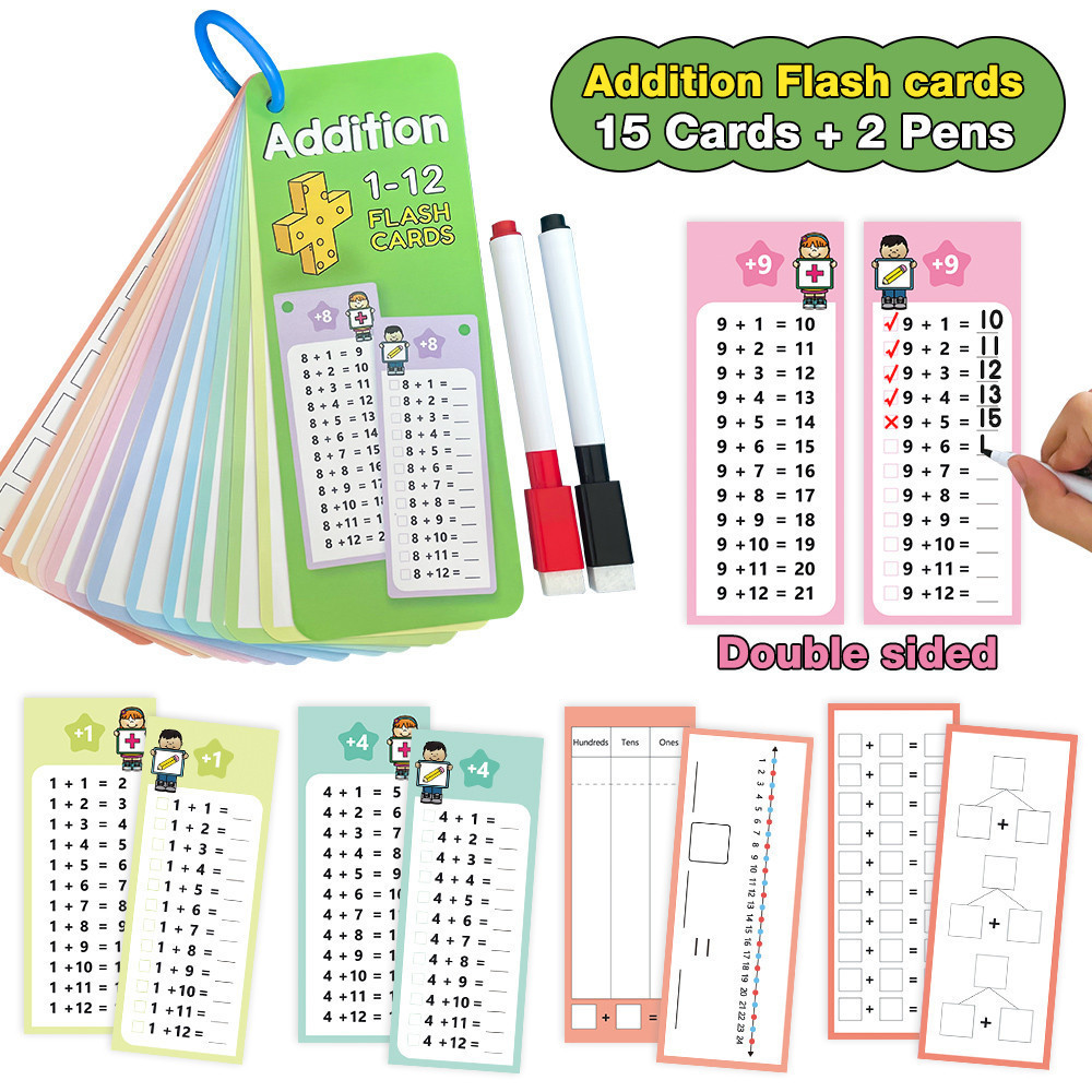 Kids Learning 1-12 Addition Arithmetic Math Flash Cards Montessori ...