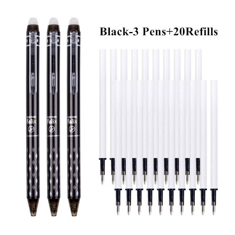 3Pen +20 Refil Set 0.5mm Black Blue Press Erasable Gel Pen Erasable ...