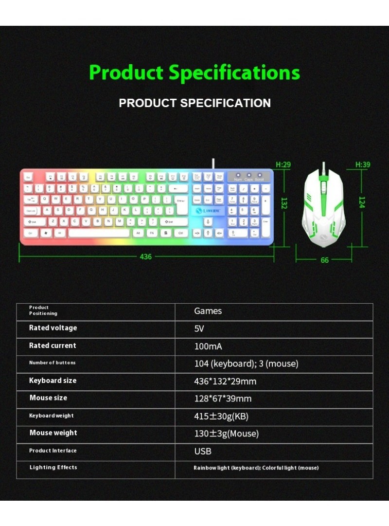 GTX350 Luminous Keyboard and Mouse Set Suspension Keyboard Mechanical ...
