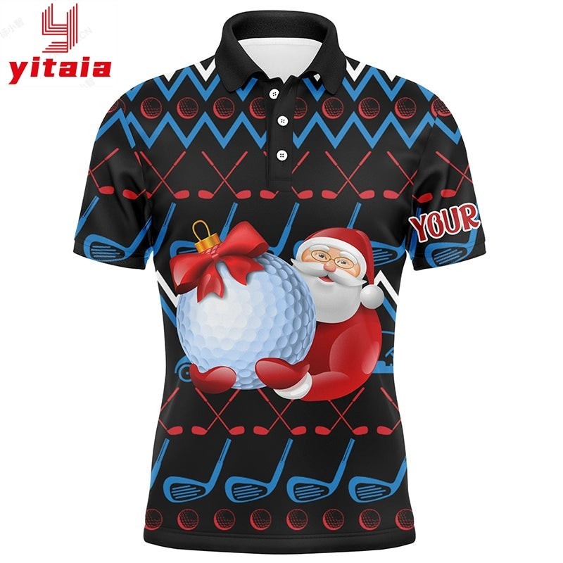 (yitaia) Santa Claus Golf Clubs Ugly Christmas Golf Mens Polo Shirt
