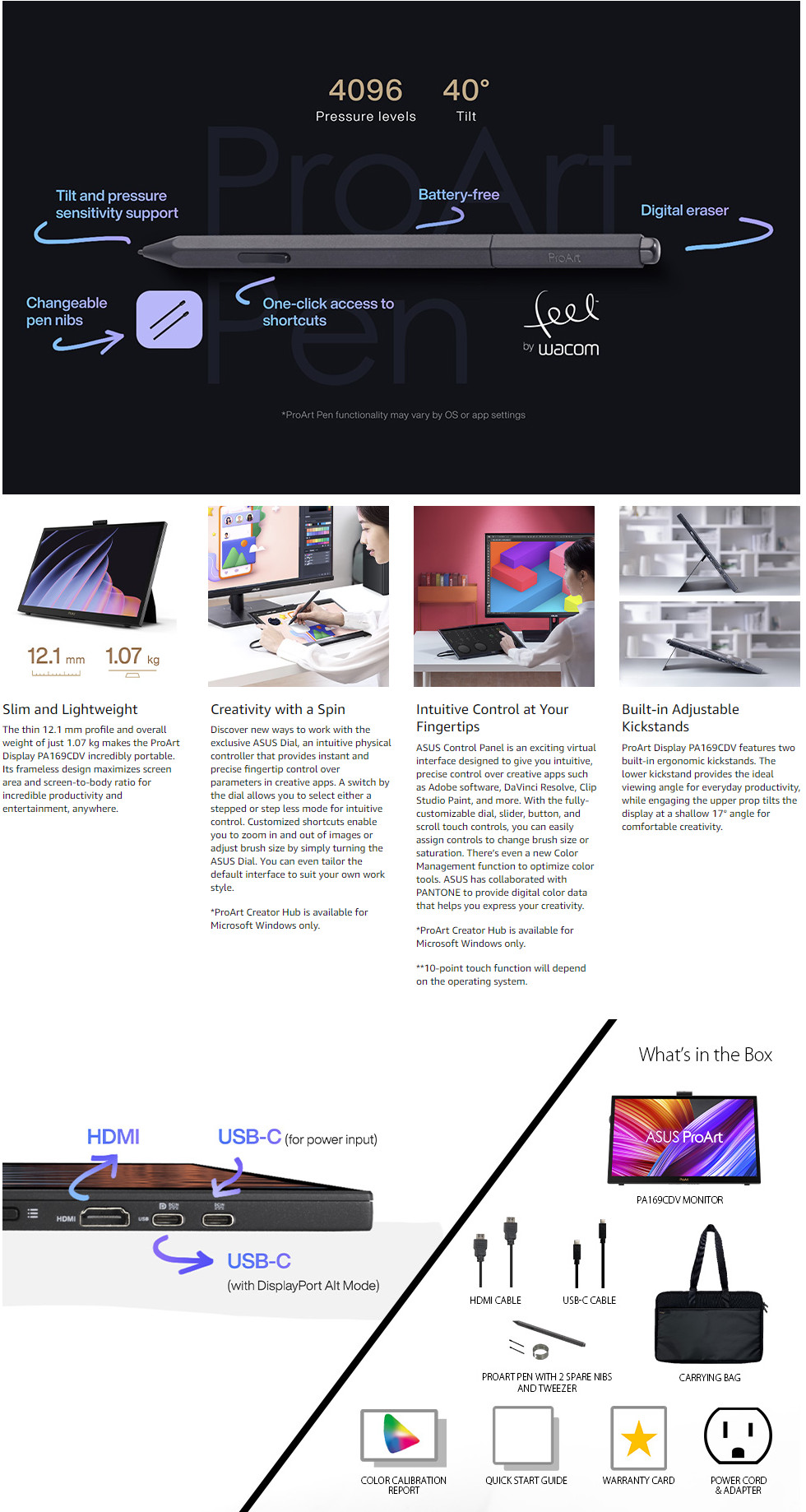 ASUS ProArt PA169CDV Pen Display – 15.6", 4K UHD, WACOM EMR, 100% sRGB ...