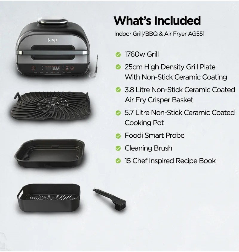 Ninja AG551 Foodi Smart XL Indoor Grill & Air Fryer with Digital Probe ...