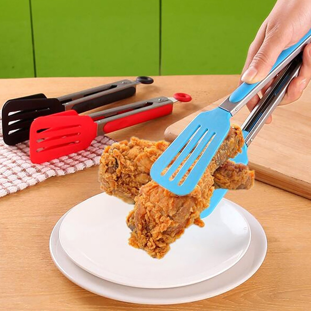 Silicone BBQ Grilling Tong Kitchen Cooking Salad Bread Serving Tong Non ...