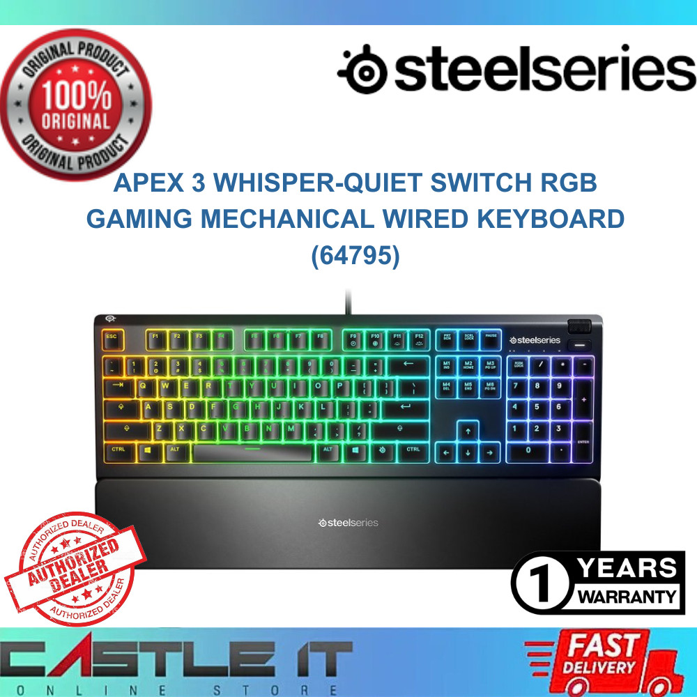SteelSeries APEX 3 WhisperQuiet Switch RGB Gaming Mechanical Wired