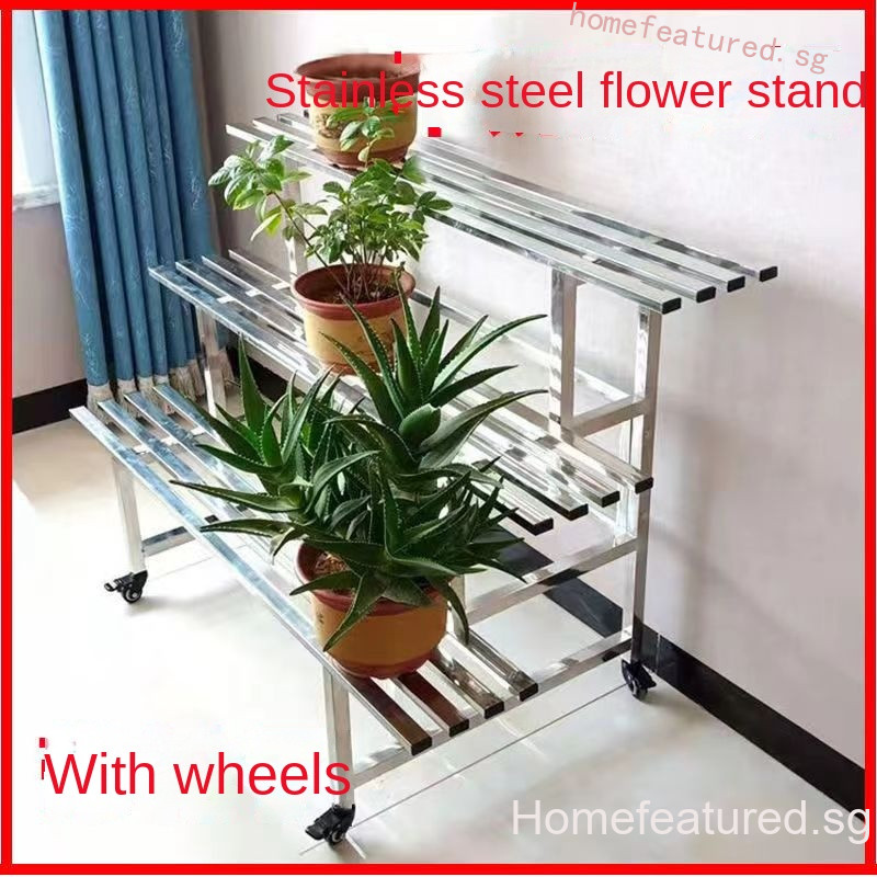 Stainless Steel Flower Rack with Wheels Indoor Outdoor Metal Plant ...