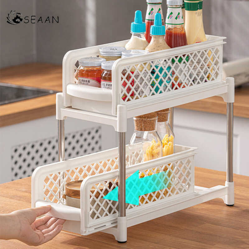 2-Tier Organizer Kitchen Drawer Bathroom Storage Racks Multi-Use Slide ...