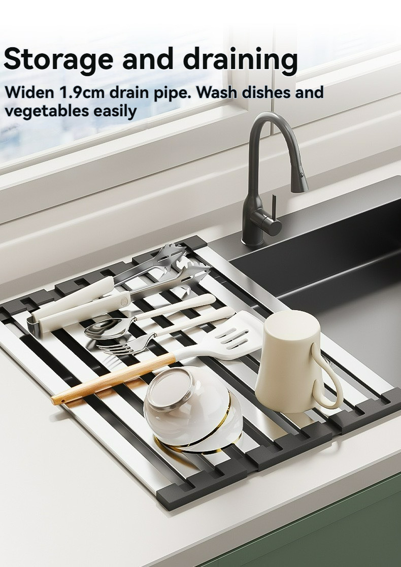 304 Stainless Steel Kitchen Sink Drain Rack Foldable Retractable Sink ...