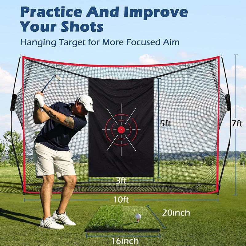In stock Golf Net, 10x7ft Heavy Duty Golf Practice Net with Golf Mat, 8 ...