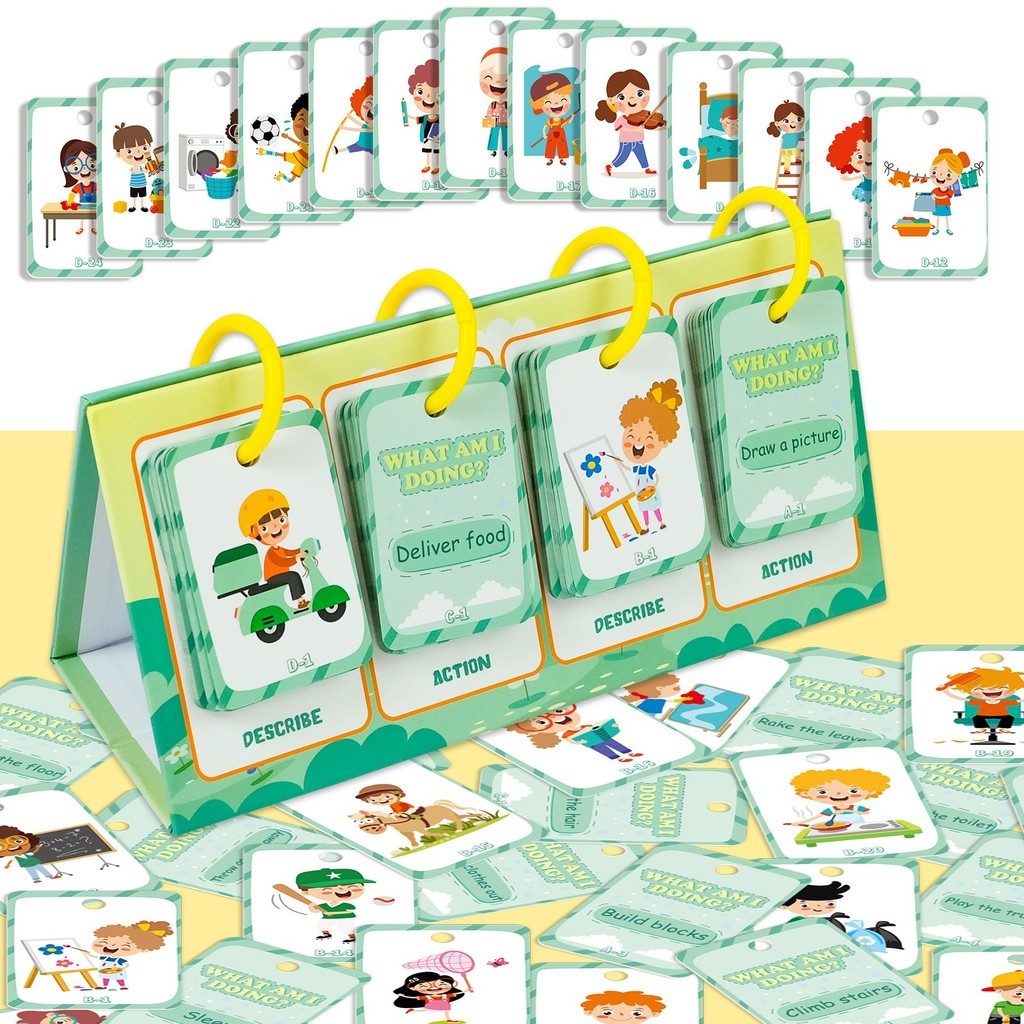 96Pcs Action Cognition Vocabulary Flashcards for Kids Children Double ...