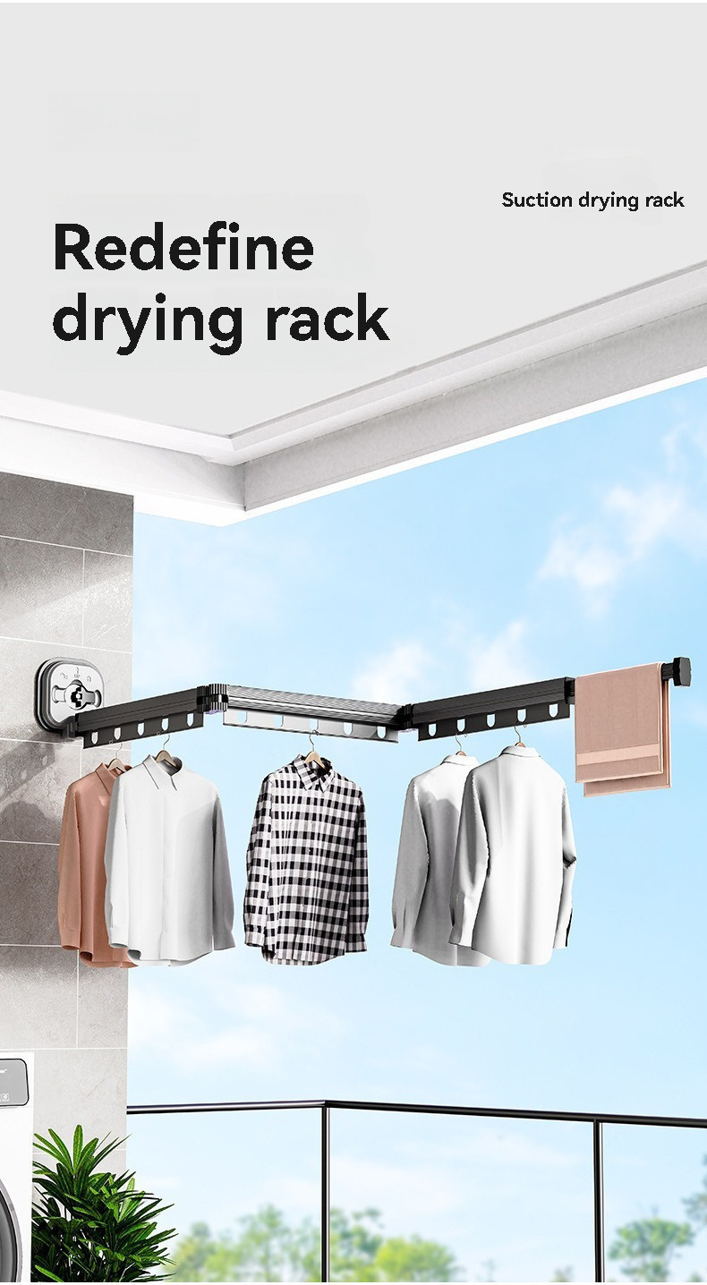 No Drill Foldable Laundry Rack Balcony Retractable Laundry Rack Clothes ...