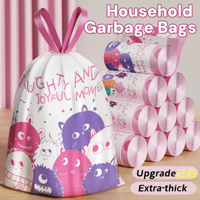 [SG] 3roll/234pcs Household Garbage Bags Extra-thick Rope-drawing Trash ...