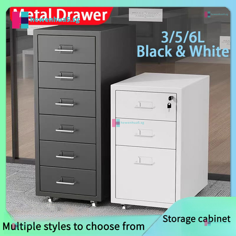 3/5/6L Metal File Drawer with Lock Home Office Cabinet Table Storage ...