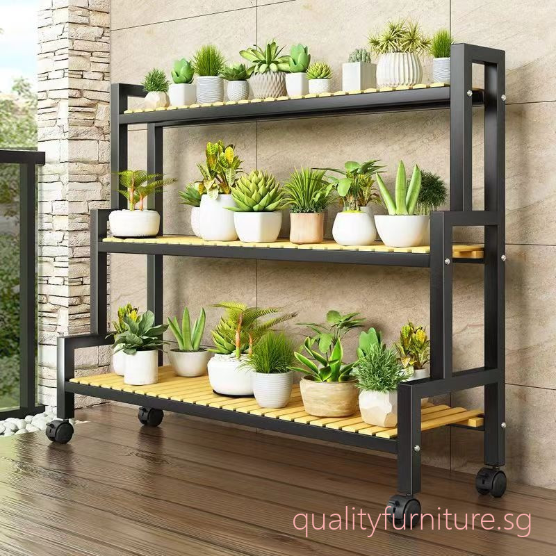 Plant Metal Rack with Wheels Height Adjustable Flower Pot Stand Step ...