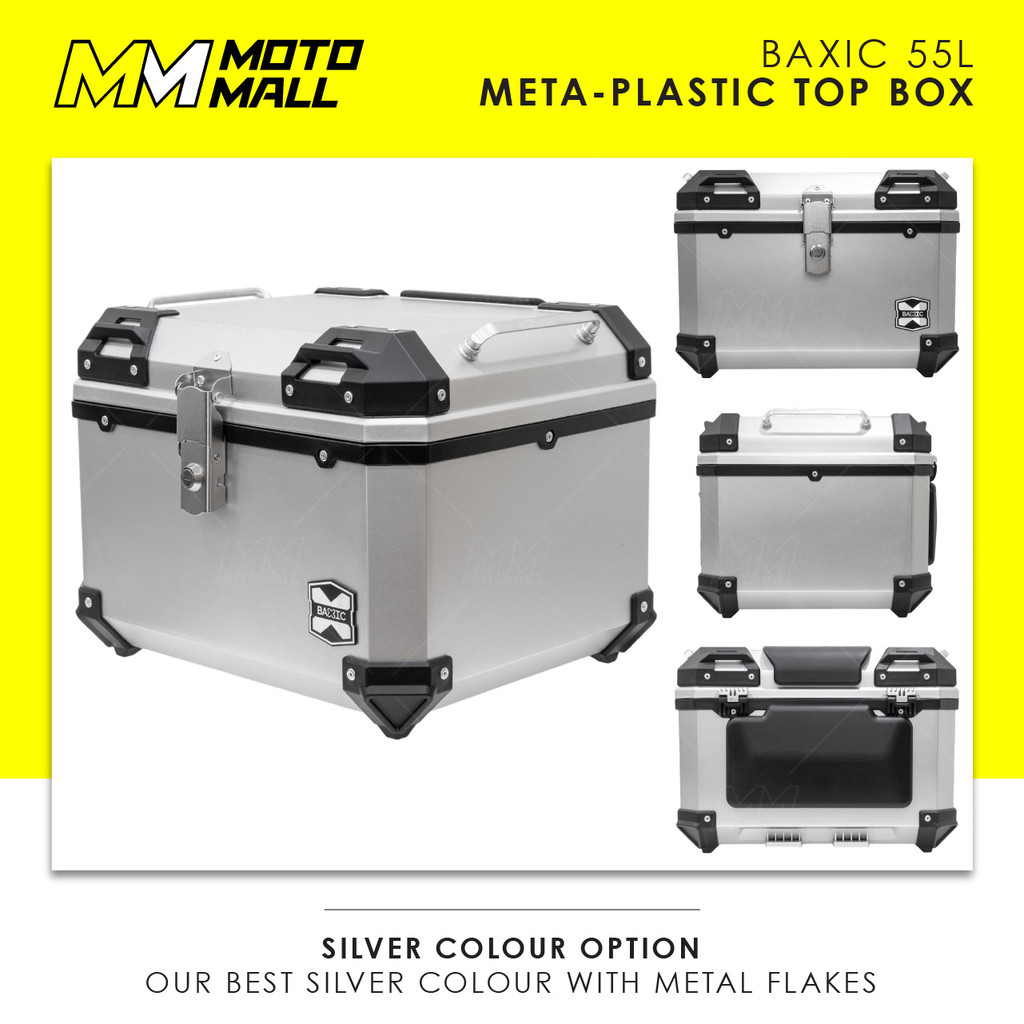 BAXIC 55L Metal Look Motorcycle Top Box - Lightweight ABS Plastic
