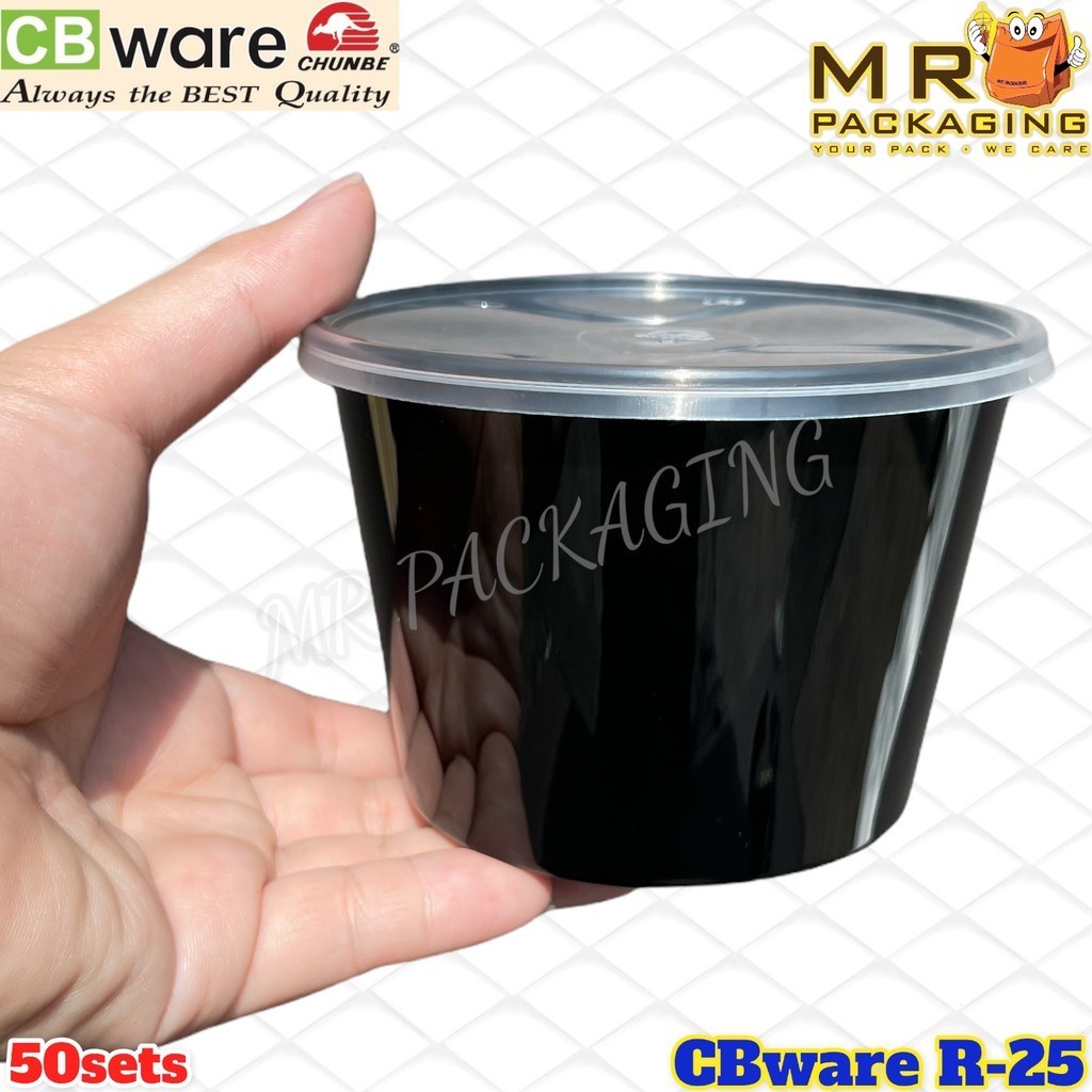 CB R25 Black Round Container With Lid ( 50sets± ) 25oz Disposable PP