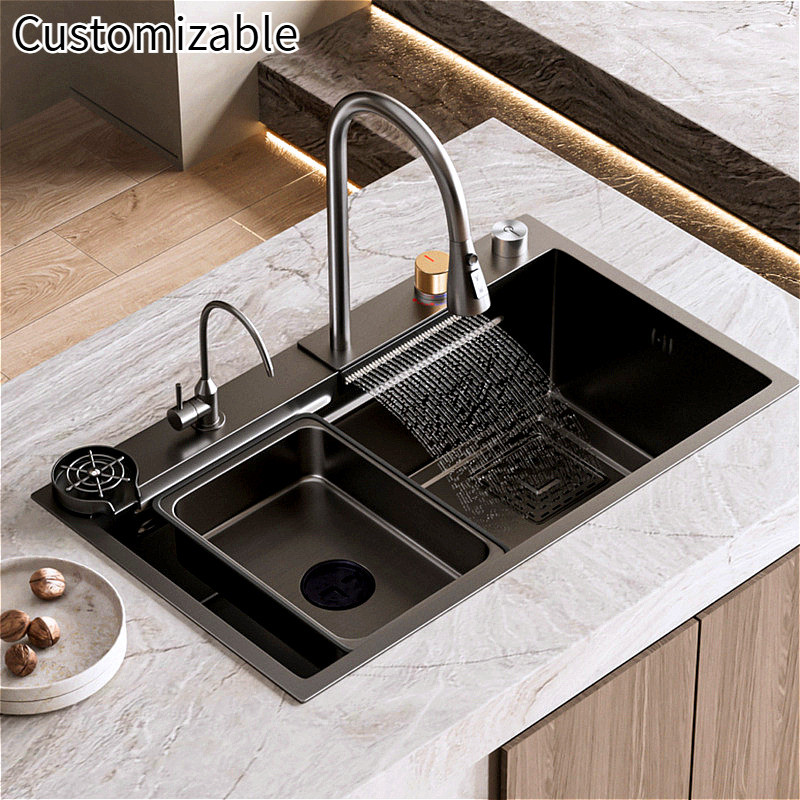 Kitchen Sink Multifunction Large Capacity Sink Rain Falls Station ...