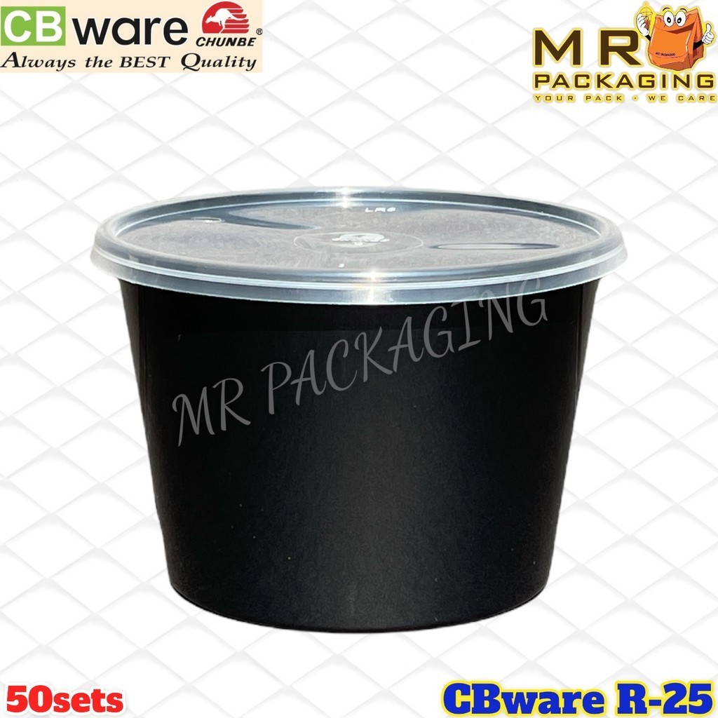 CB R25 Black Round Container With Lid ( 50sets± ) 25oz Disposable PP