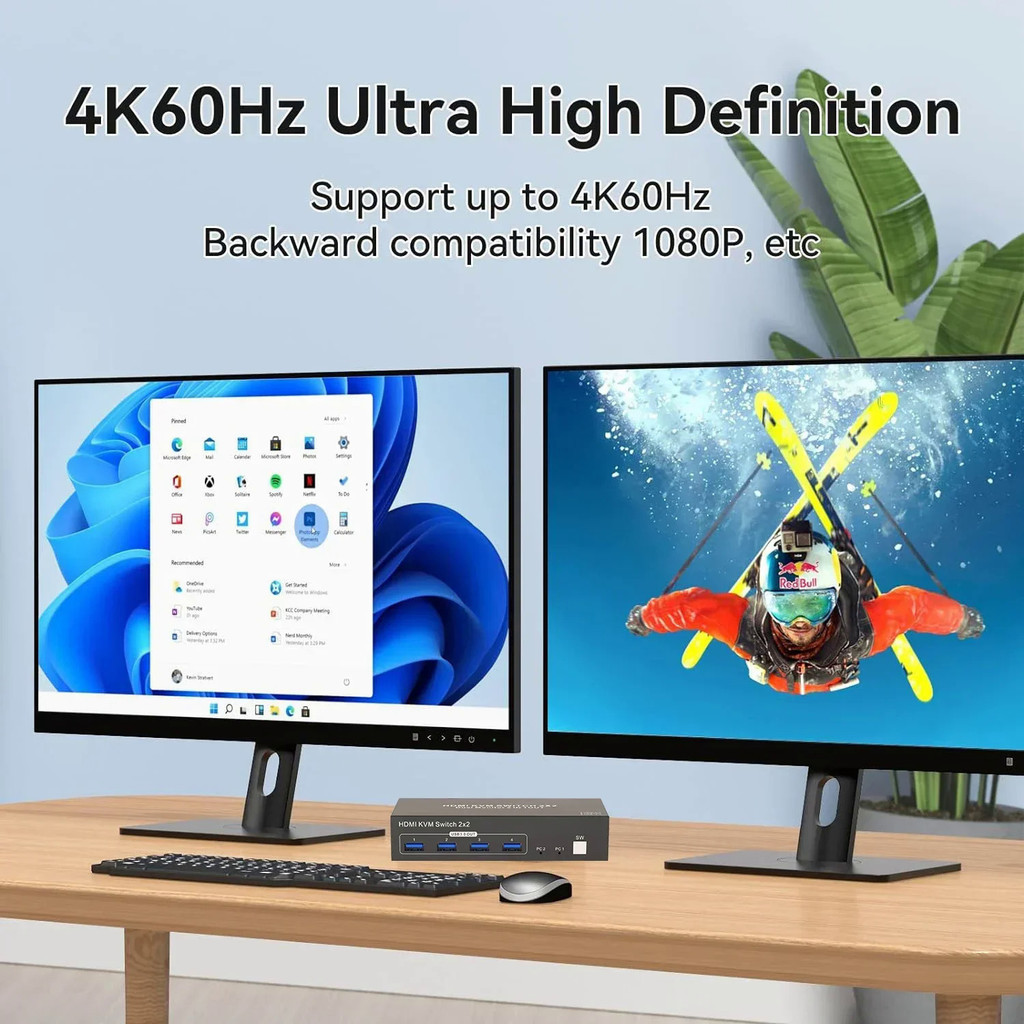 Dual Monitor HDMI KVM Switch 2x2 4K 60Hz HDMI Displayport USB KVM ...