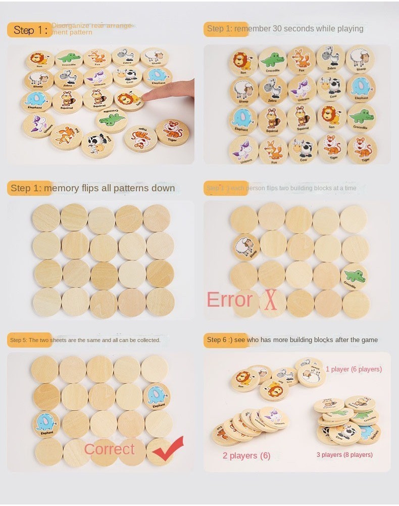 20Pcs Wooden Animal Matching Memory Game for Kids Logic Thinking ...