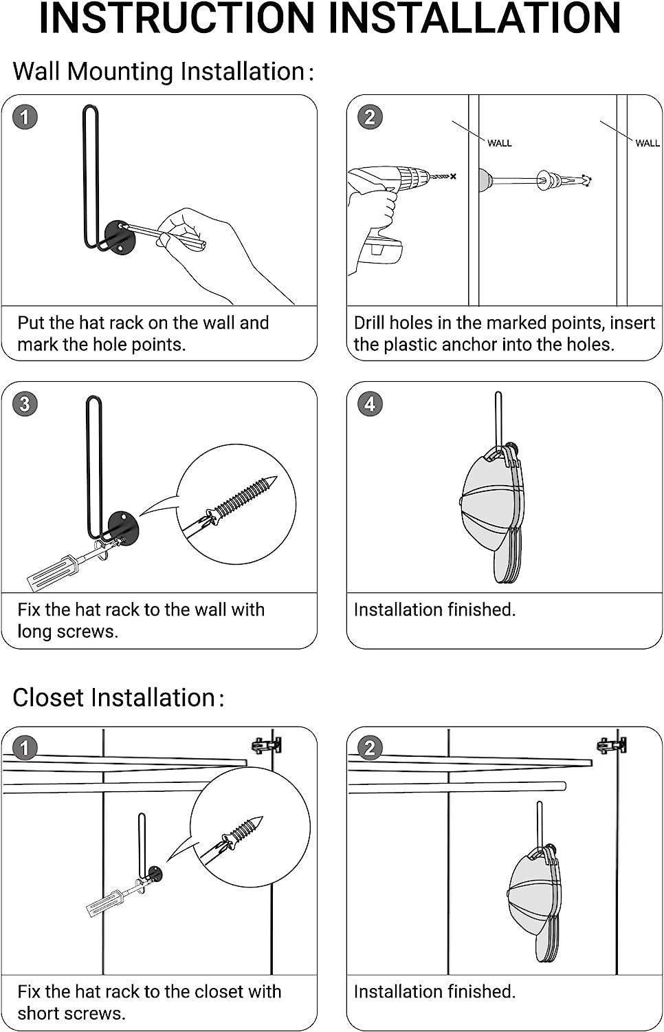 Baseball Cap Storage Rack Metal L-Shaped Iron Wire Rack Wall-Mounted ...