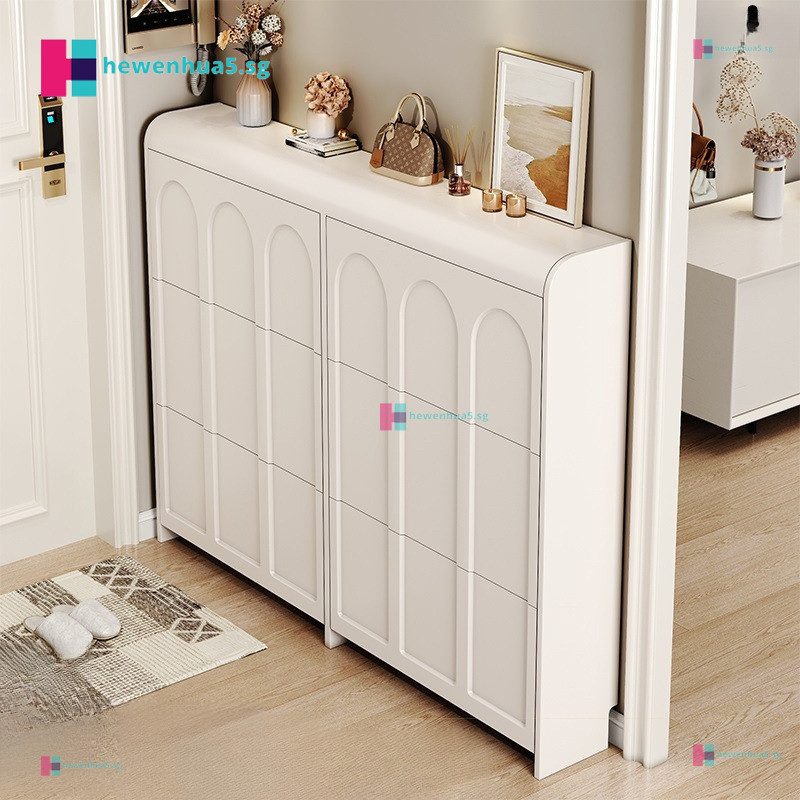 Cream Style Ultra-Thin Shoe Cabinet 17/24Cm Deep Reflection Space Shoe ...