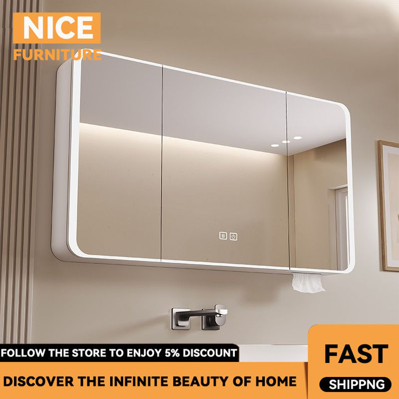 Bathroom Mirror Cabinet With LED Light Storage Mirror Cabinet | Shopee ...