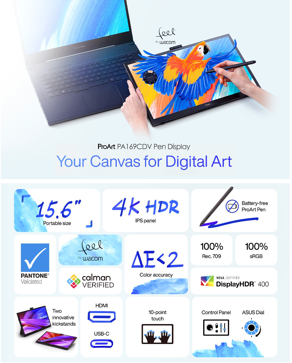 ASUS ProArt PA169CDV Pen & Touch Display Portable Monitor - 15.6", 4K ...