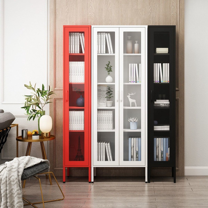 Nordic Creative Bookcase With Glass Door Lockers Student Floor Bookcase ...