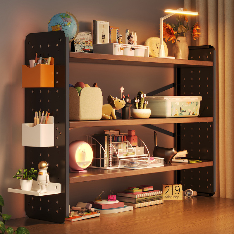 Table Top Perforated Board Storage Rack Desktop Bookshelf Learning Desk ...