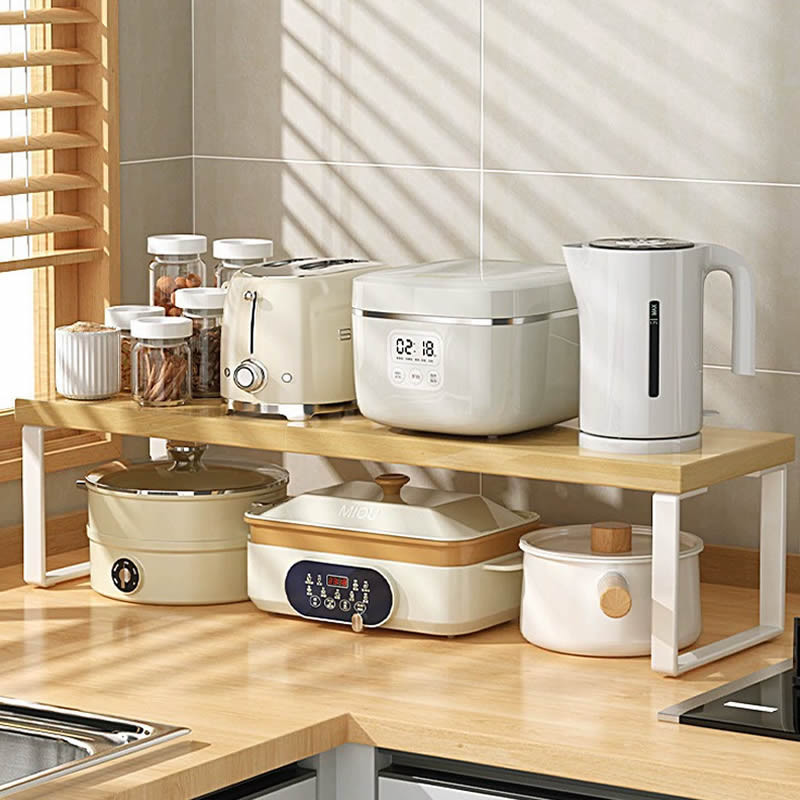 Kitchen Countertop Wood Stand Storage Rack with Aluminum Legs Platform ...