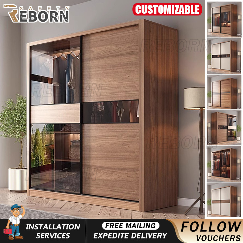 REB Sliding Door Wardrobe【Customizable 】Solid Wood Wardrobe ...
