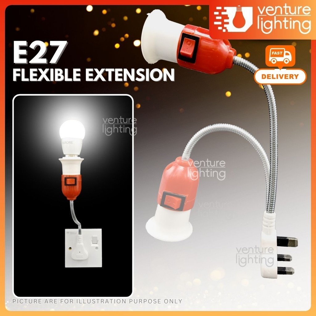 E27 Flexible Extension Screw Lamp Holder, Bulb Holder, Screw Socket ...
