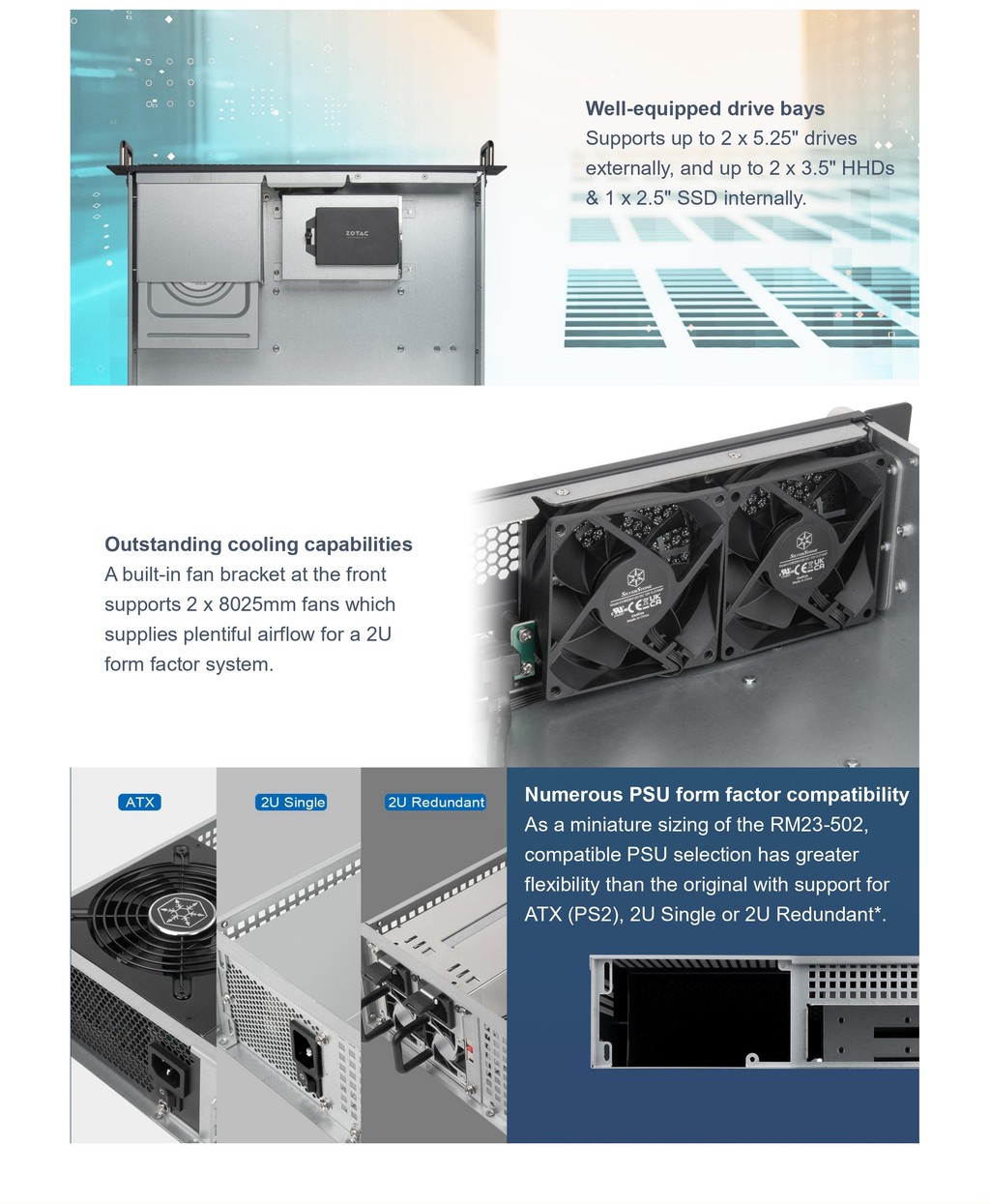 SilverStone 2U Rackmount Industrial Server Chassis RM23-502-MINI - Dual ...