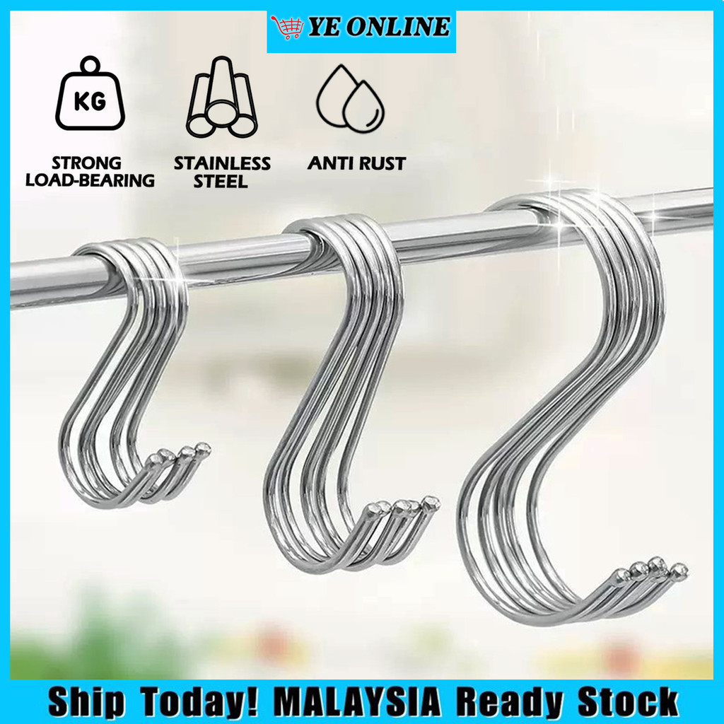 S Shape Hook Stainless Steel Metal Multipurpose Hanger Household ...