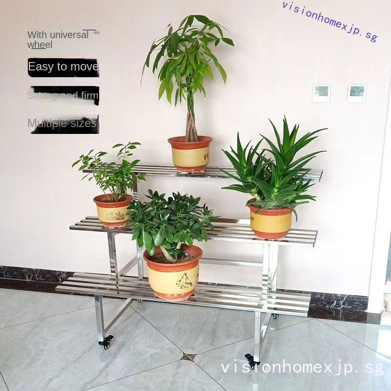 Stainless Steel Flower Rack with Wheels Indoor Outdoor Metal Plant ...