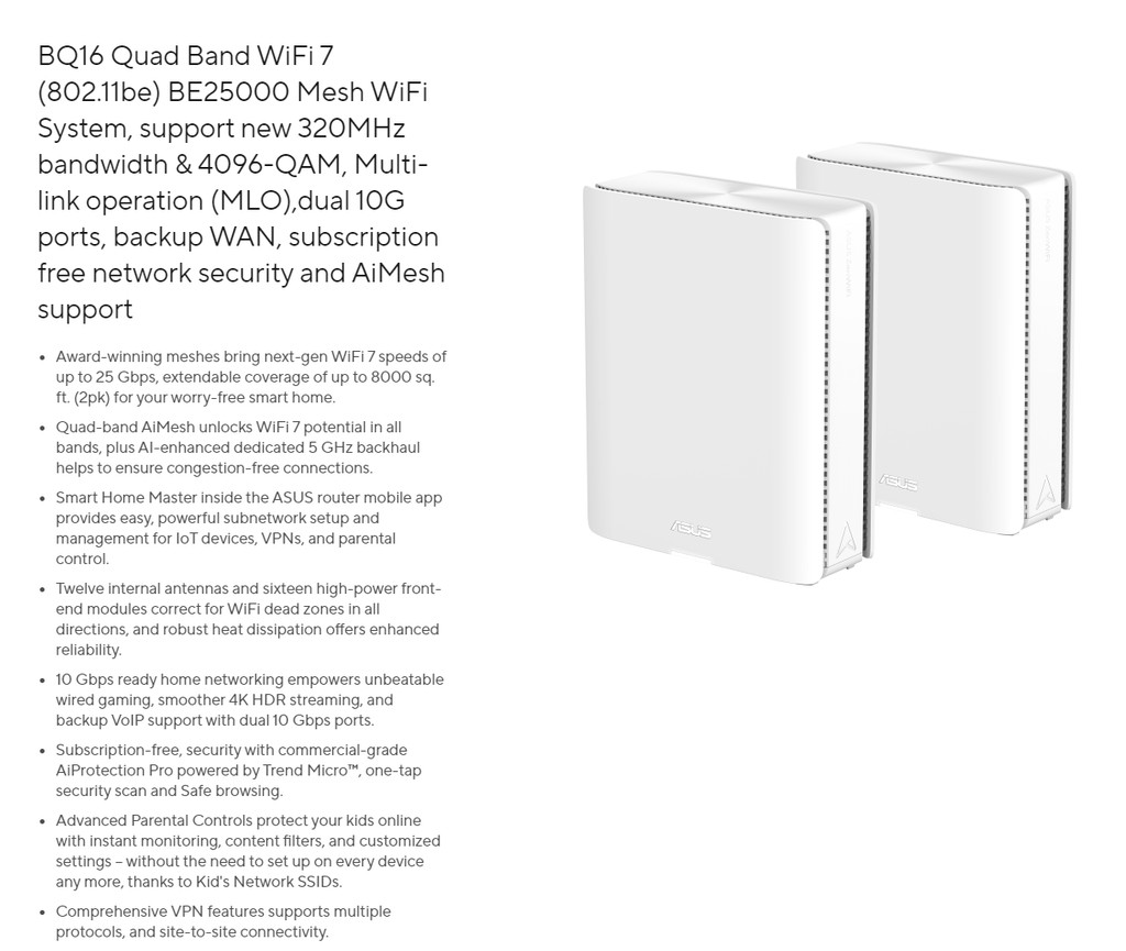 ASUS ZenWiFi BQ16 Quad Band WiFi 7 BE25000 Mesh WiFi Router - coverage ...