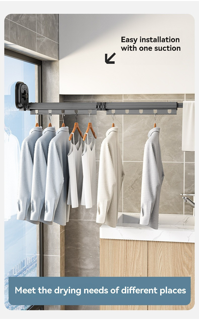 No Drill Foldable Laundry Rack Balcony Retractable Laundry Rack Clothes ...