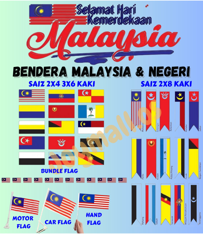【Joymall】 Merdeka Flag Bundle Flag Bunting Hand Flag Bendera 2x4ft ...