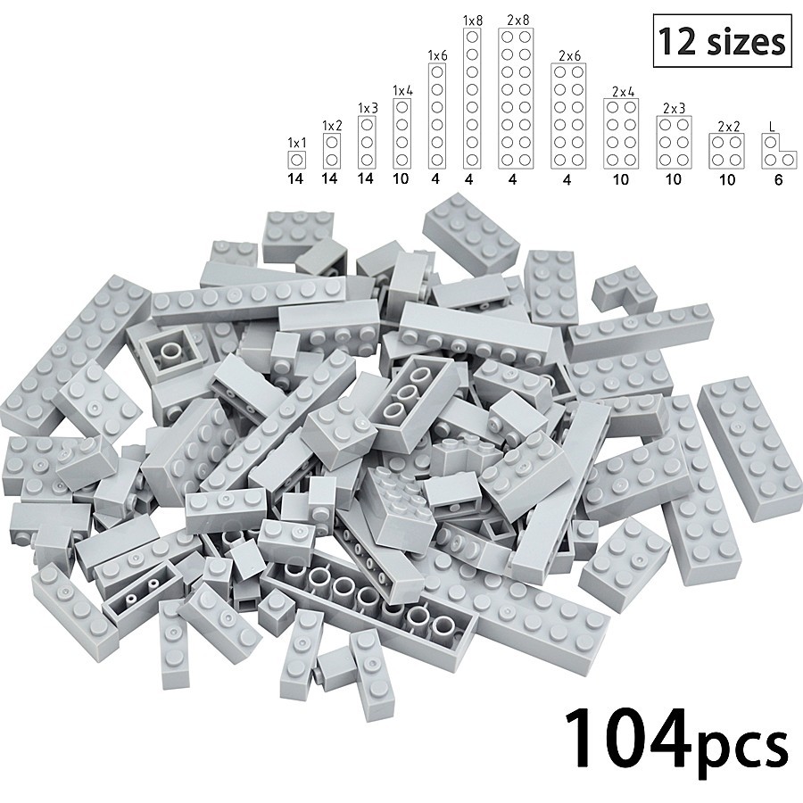 104Pcs Mixed Thick Figure Building Blocks 12 size 16 Colors Compatible ...