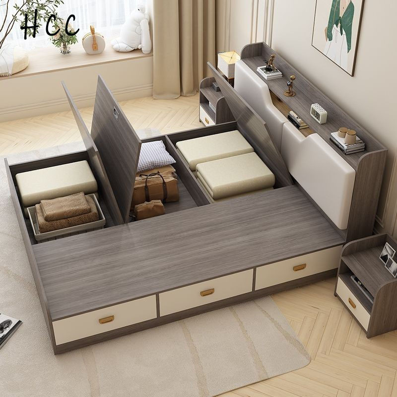 Bed, Wooden Tall Storage Box With Mattress Bedside Tables, Super Single ...