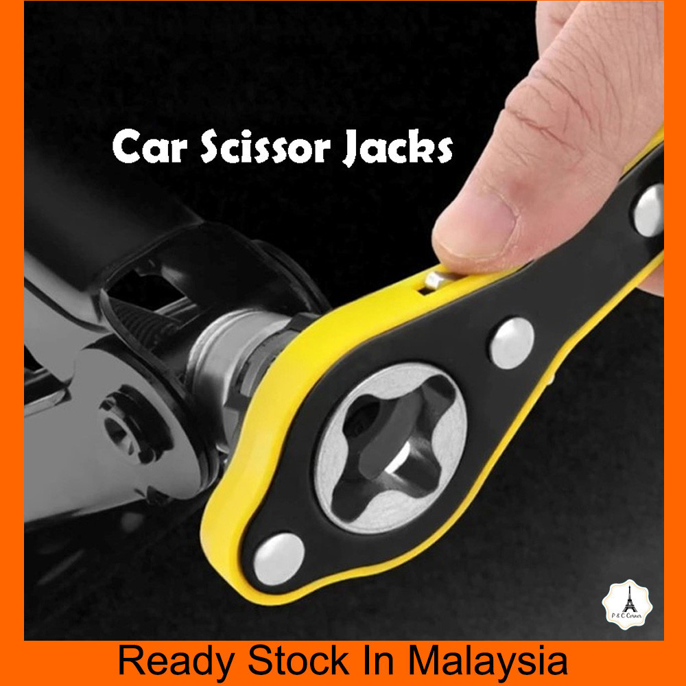 2 Way Car Scissor Jack Ratchet Garage Wheel Tire Lug Handle Repair Tool ...