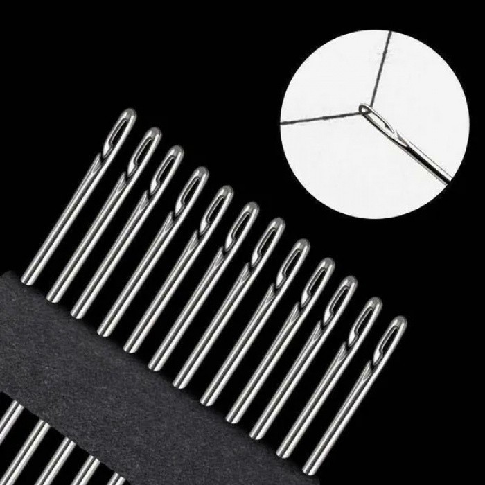 12 Pcs Side Hole Blind Sewing Needles Stainless Steel Elderly Self ...