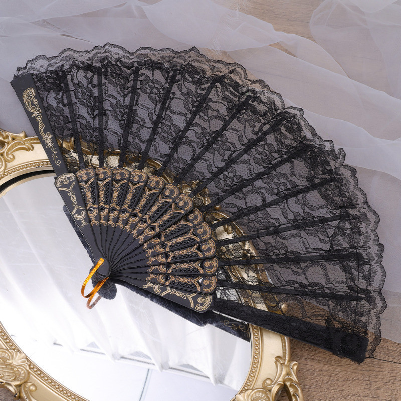 Black White Lace Folding Fan - Summer Hand Shake Fan - Vintage Hand ...