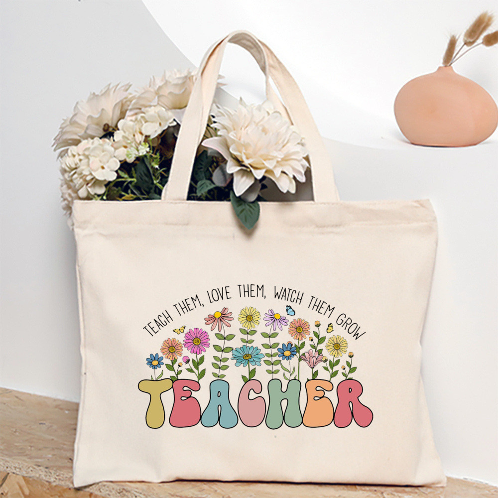 Floral Teacher Tote Bag Teacher Appreciation Gift Teach Them Love Them ...