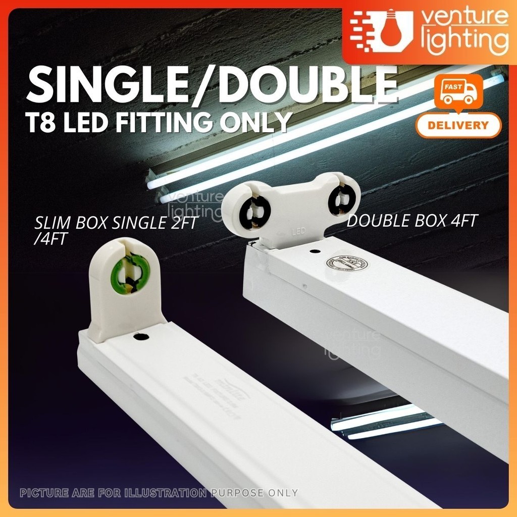 [1PC] SINGLE / DOUBLE T8 2FT / 4FT LED Slim Case Tube Fitting Led ...