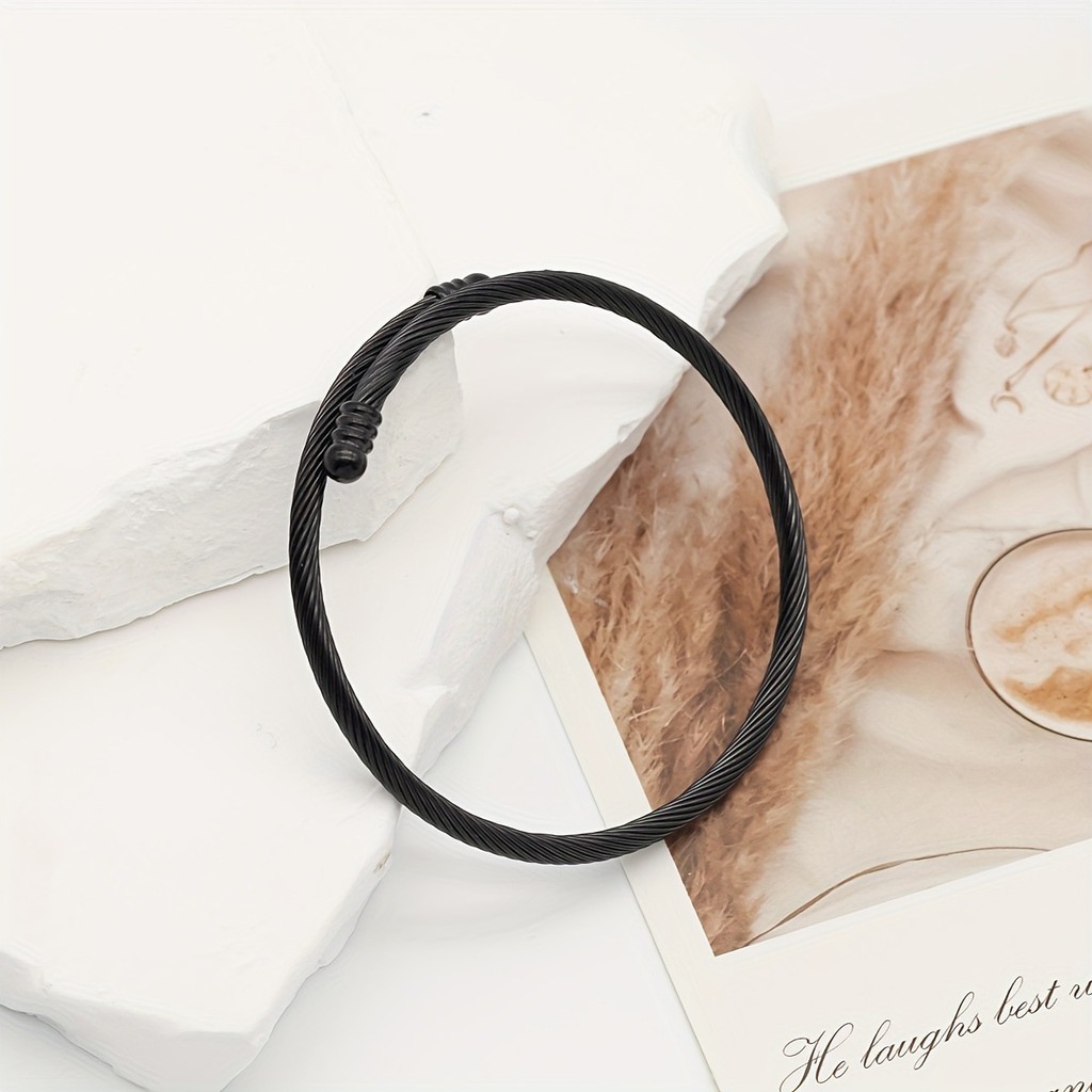 Minimalist Wire Rope Shaped Bangle for Men Simplicity Stainless Steel ...