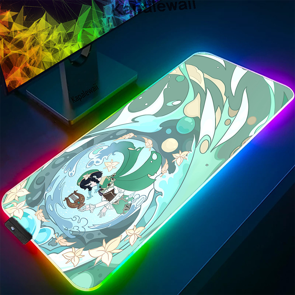 Rgb Genshin Impact Mouse Pad Gaming Accessories Mousepad Gamer Extended Mouse Mat Luminous Desk