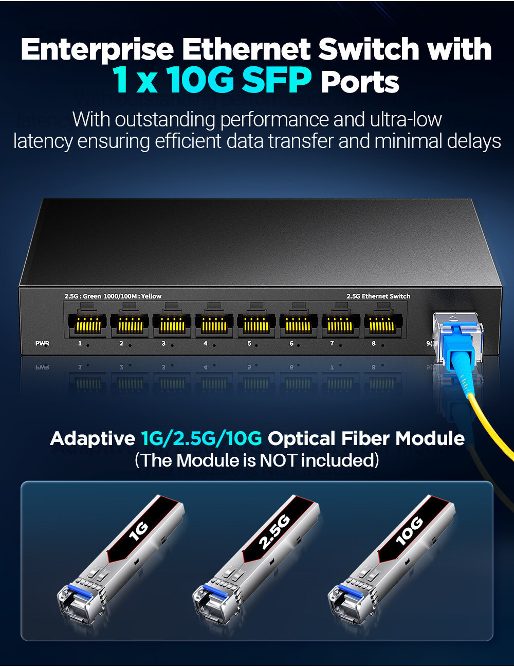 AMPCOM 8 Port 2.5Gigabit Ethernet Switch Unmanaged with 10G SFP ...