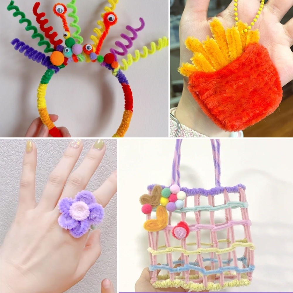 100pcs Macaron Color Fuzzy Wire Twisted Stick DIY Tulips Flower Bouquet ...